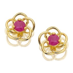 9ct Gold Ruby Flower Earrings - 5mm - G0208