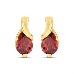 9ct Gold Swirl Garnet Stud Earrings - G0293