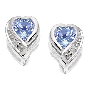 9ct White Gold Diamond And Aquamarine Heart Earrings - G0429