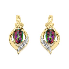 9ct Gold Mystic Topaz And Diamond Stud Earrings - 16mm - G0455