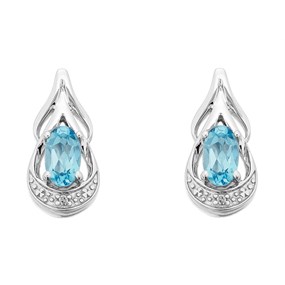 9ct White Gold Blue Topaz And Diamond Stud Earrings - G0457