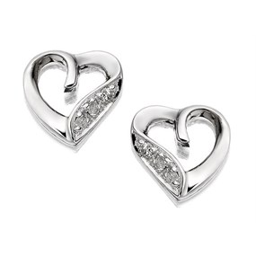 9ct White Gold Diamond Heart Earrings - 7mm - G0583