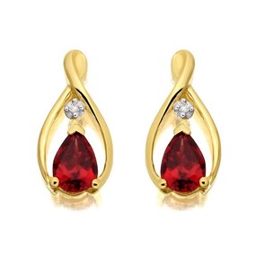 9ct Gold Diamond And Garnet Stud Earrings - G0678