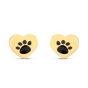 9ct Gold Heart Paw Print Stud Earrings - G0721
