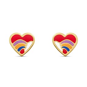 9ct Gold Enamel Rainbow Heart Stud Earrings - G0850