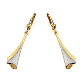 9ct Gold Two Colour Pleat Drop Earrings - 45mm drop - EXCLUSIVE - G1019