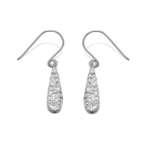 9ct White Gold Crystal Hook Wire Earrings - 26mm drop - EXCLUSIVE - G1042