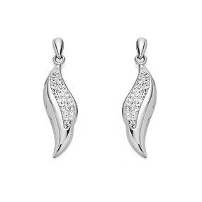 9ct White Gold Crystal Leaf Drop Earrings - 25mm drop - G1047
