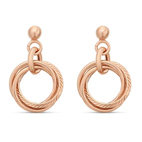 9ct Rose Gold Circle Drop Earrings - 19mm drop - G1050