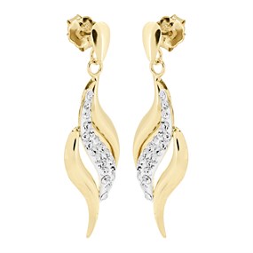 9ct Gold Crystal Flame Drop Earrings - 28mm drop - G1064
