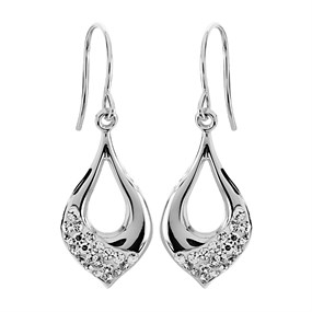 9ct White Gold Crystal Teardrop Hook Wire Earrings - 34mm drop - G1071