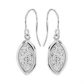 9ct White Gold Crystal Teardrop Hook Wire Earrings - 28mm drop - G1072