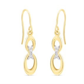 9ct Gold Diamond Kiss Oval Drop Earrings - G1116