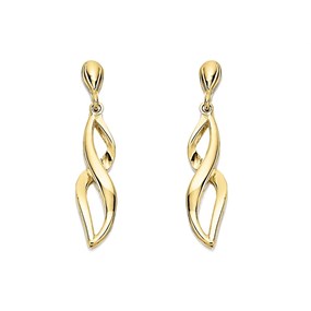 9ct Gold Twirl Drop Earrings - 12mm drop - G1212