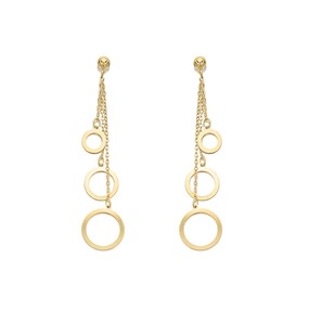 9ct Gold Three Circles Chain Drop Earrings - 48mm drop - G1228