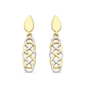 9ct Gold Two Colour Celtic Drop Earrings - 22mm drop - G1233