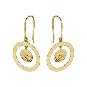 9ct Gold Diamond Cut Hook Wire Earrings - 28mm drop - G1236