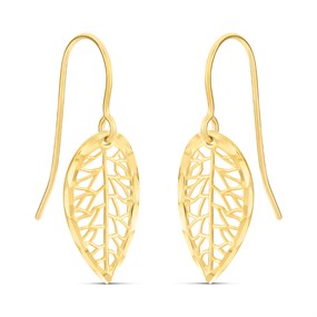 14ct Gold Leaf Drop Earrings - G1307