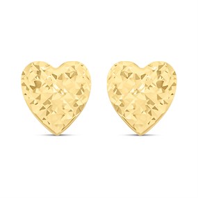 14ct Gold Heart Diamond Cut Stud Earrings - G1311