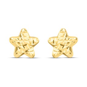 14ct Gold Star Diamond Cut Stud Earrings - G1312