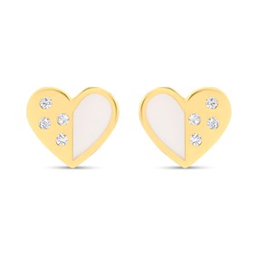14ct Gold Mother Of Pearl CZ Heart Stud Earrings - G1319