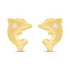 14ct Gold Dolphin CZ Stud Earrings - G1335