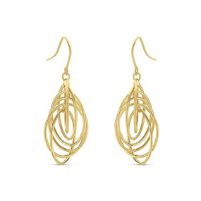 9ct Gold Oval Hoop Drop Earrings - 42mm drop - G1445