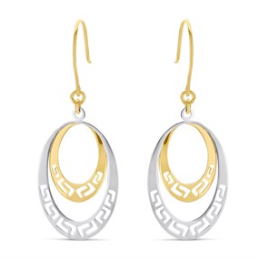 9ct Gold Two Colour Oval Drop Earrings - 40mm drop - G1449