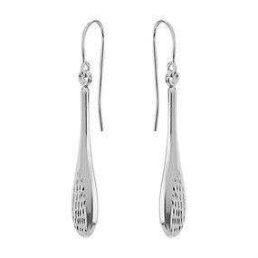 9ct White Gold Textured Hook Wire Earrings - 37mm drop - G1495