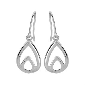 9ct White Gold Double Teardrop Hook Wire Earrings - 31mm drop - G1496