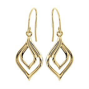 9ct Gold Double Teardrop Hook Wire Earrings - 33mm drop - G1499