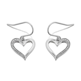 9ct White Gold Diamond Heart Hook Wire Earrings - G1832