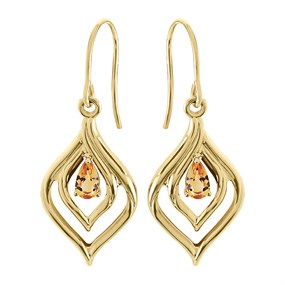 9ct Gold Citrine Hook Wire Earrings - 32mm drop - G1839