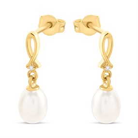 9ct Diamond and Freshwater Pearl Drop Earrings - G1852