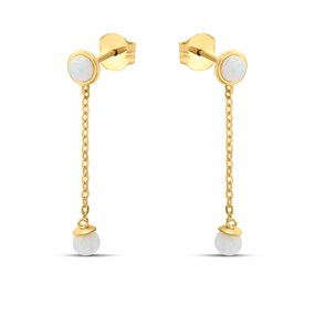 9ct Gold Synthetic Opal Long Chain Drop Earrings - G1853
