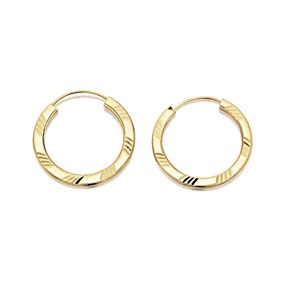 9ct Gold Squared Edge Diamond Cut Hoop Earrings - 18mm - G2140