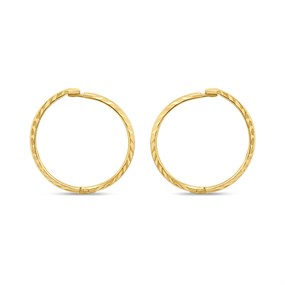 9ct Gold 12mm Diamond Cut Hinged Sleeper Earrings - G2226