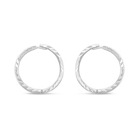 9ct White Gold 10mm Diamond Cut Hinged Sleeper Earrings - G2228