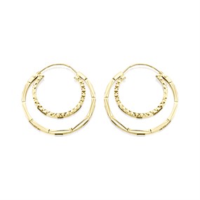 9ct Gold Diamond Cut Double Hoop Earrings - 16mm - G2435