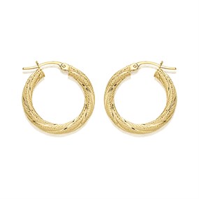 9ct Gold Twist Pattern Hoop Earrings - 20mm - G2461