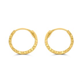 9ct Gold Diamond Cut Hoop Earrings - 10mm - G2487