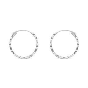 9ct White Gold Diamond Cut Hoop Earrings - 15mm - G2488