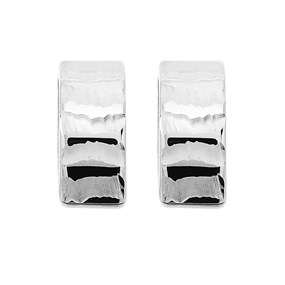 9ct White Gold Textured Half Hoop Earrings - 13mm - G2508