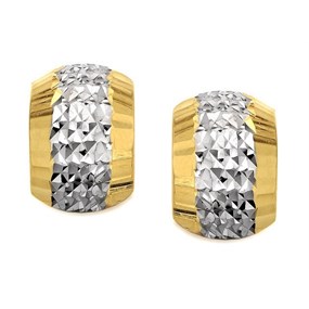 9ct Gold Two Colour Diamond Cut Half Hoop Earrings - 10mm - G2513