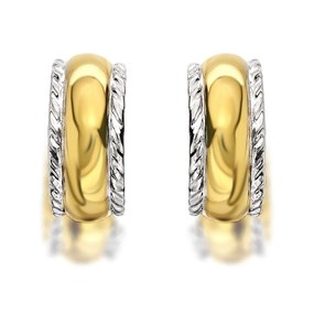 9ct Gold Two Colour Striped Half Hoop Earrings - 18mm - G2593