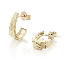 9ct Gold Diamond Cut J Shaped Half Hoop Earrings - 12mm - G2605