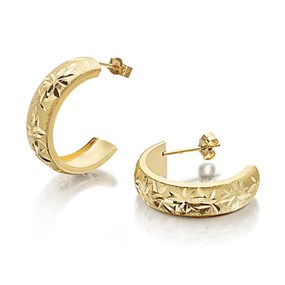 9ct Gold Frosted Half Hoop Earrings - 17mm - G2665