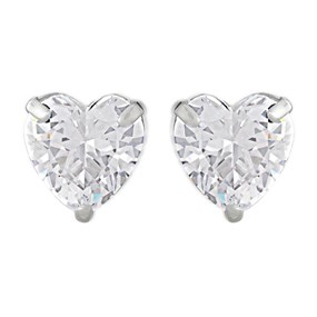9ct White Gold Cubic Zirconia Heart Stud Earrings - 6mm - G27134