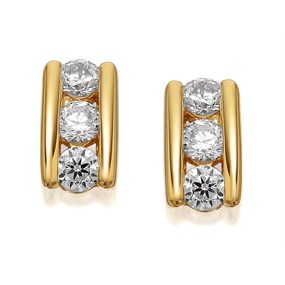 9ct Gold Trilogy Cubic Zirconia Stud Earrings - 8mm - G2718