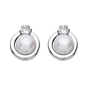 9ct White Gold Freshwater Pearl Cubic Zirconia Earrings - G2749